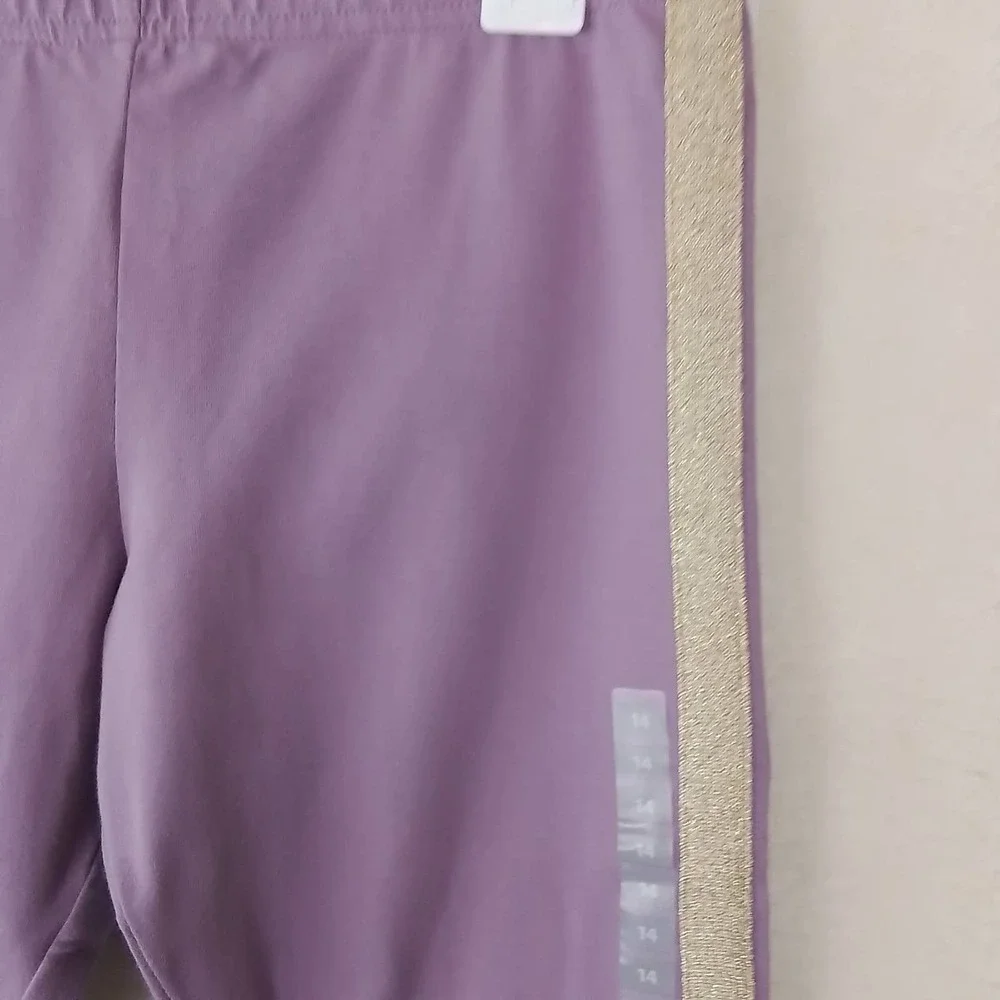 OshKosh Cotton Blend Leggings Size‎ 14 Lavender w/ Gold Shimmer Racer Stripe